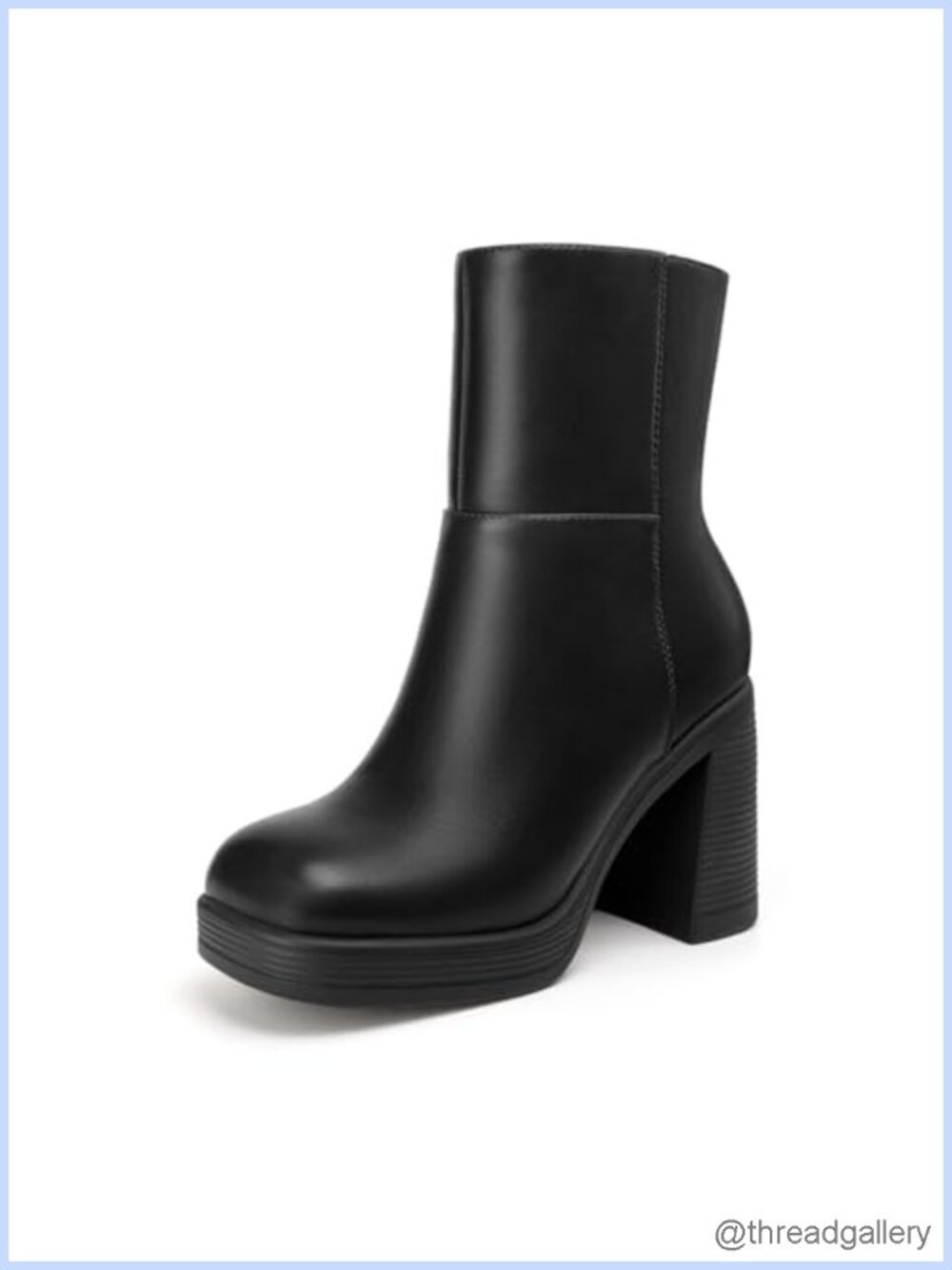 Women's Platform Ankle Boots Square Toe Chunky Block Heel Side Zip Booties